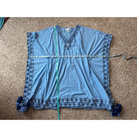 CABANA LIFE Women's Cover up, size Small. Blue, Embroidered w/Tassles cover Up - Picture 3 of 6